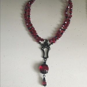 Red Czech glass bead necklace ♥️